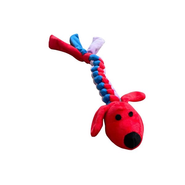 BillipetUSA Tug Dog Toy Durable Woven Red Dog w/4 squeakers head & tail 16"